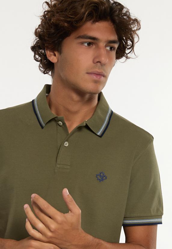 River Woods Custom Fit Fancy Katoenen Stretch Polo Olijfgroen