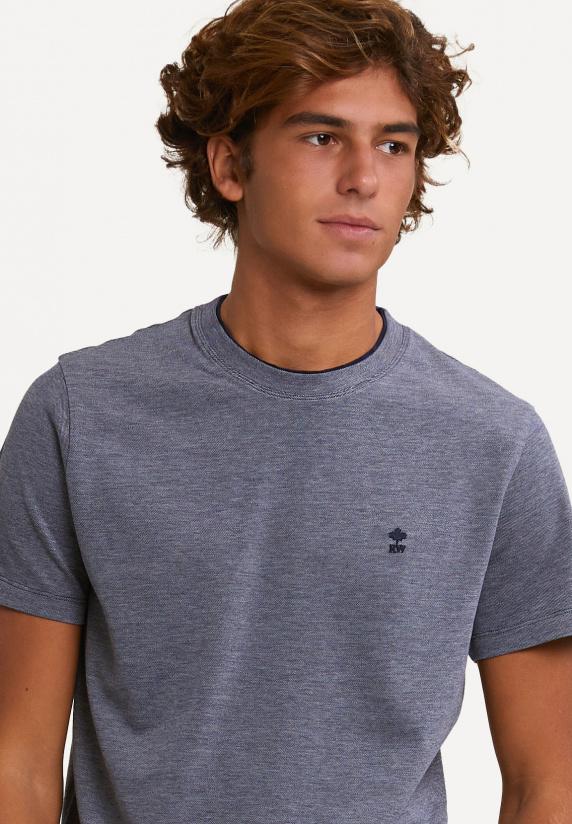 River Woods Custom Fit Fancy Katoenen T-shirt Korte Mouwen Navy/lt Grey Mix