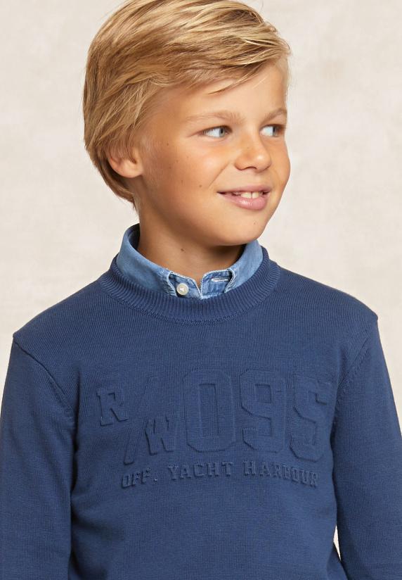 River Woods Custom Fit Fancy Katoenen Trui Ronde Hals Night Blue Mix