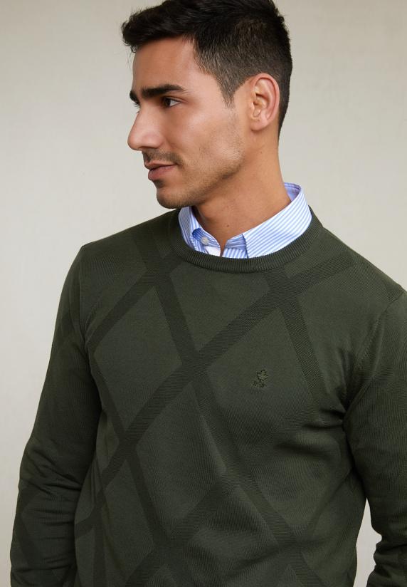 River Woods Custom Fit Fancy Pima Katoen Trui Forest