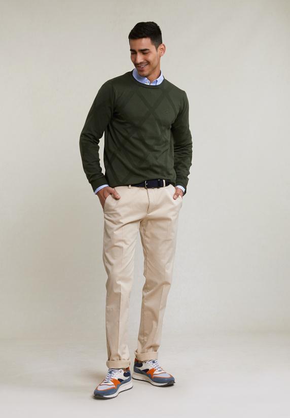 River Woods Custom Fit Fancy Pima Katoen Trui Forest