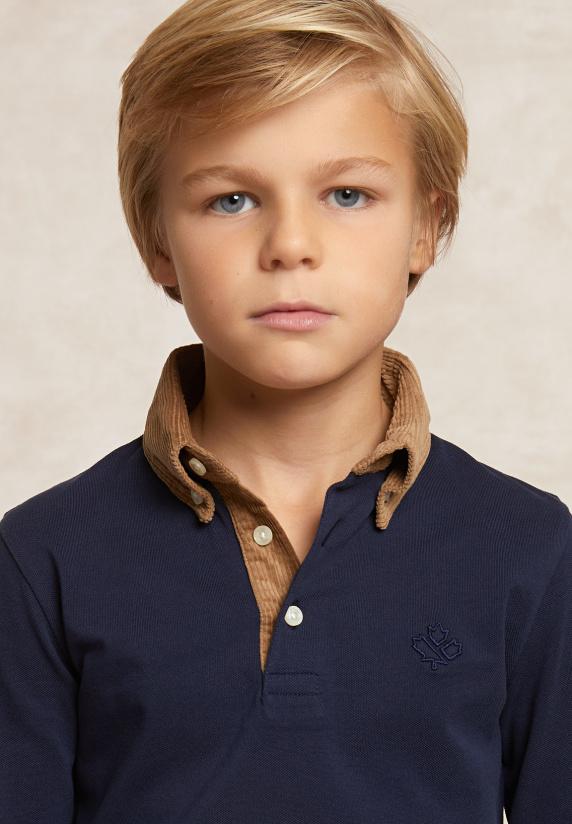 River Woods Custom Fit Fancy Pique Polo Blauw/bruin