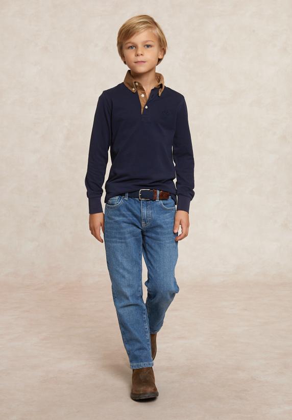 River Woods Custom Fit Fancy Pique Polo Blauw/bruin