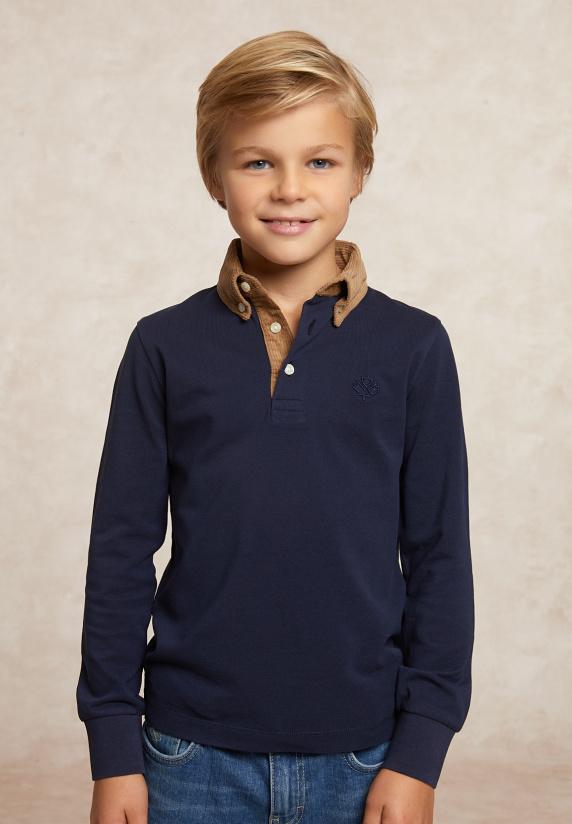 river woods Custom fit fancy pique polo blauw/bruin