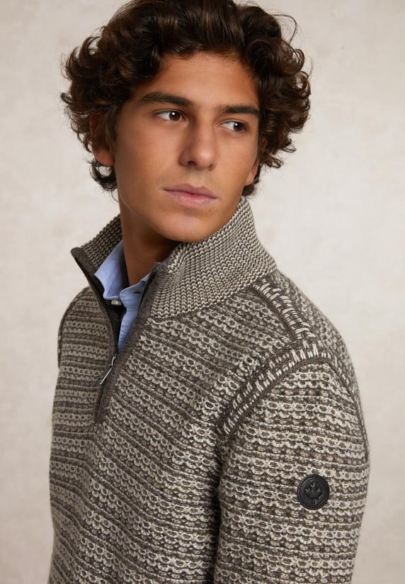River Woods Custom Fit Fancy Wol-kasjmier Trui Opstaande Kraag Straw Mix