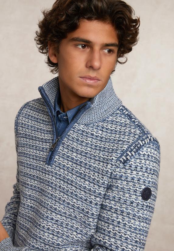 River Woods Custom Fit Fancy Wol-kasjmier Trui Opstaande Kraag Orchid/night Sky Mix