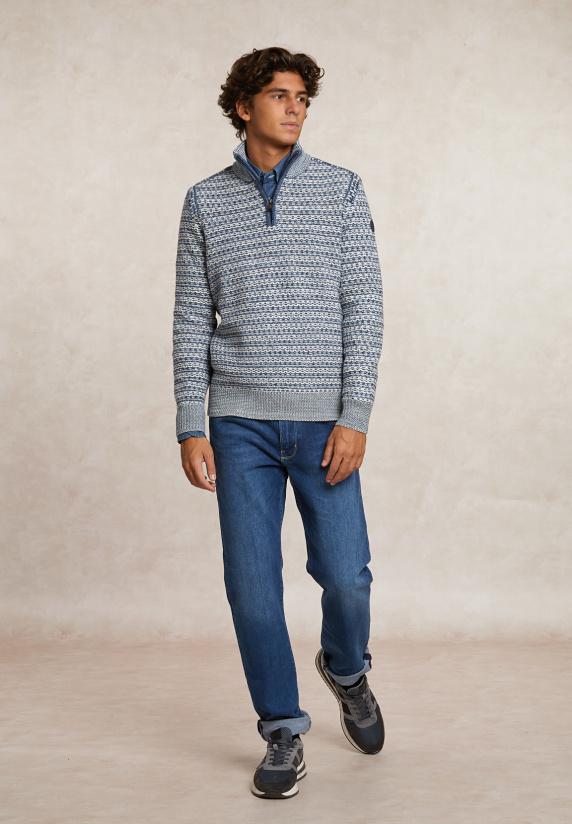 River Woods Custom Fit Fancy Wol-kasjmier Trui Opstaande Kraag Orchid/night Sky Mix