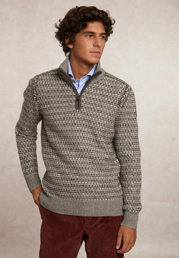 river woods Custom fit fancy wol-kasjmier trui opstaande kraag straw mix