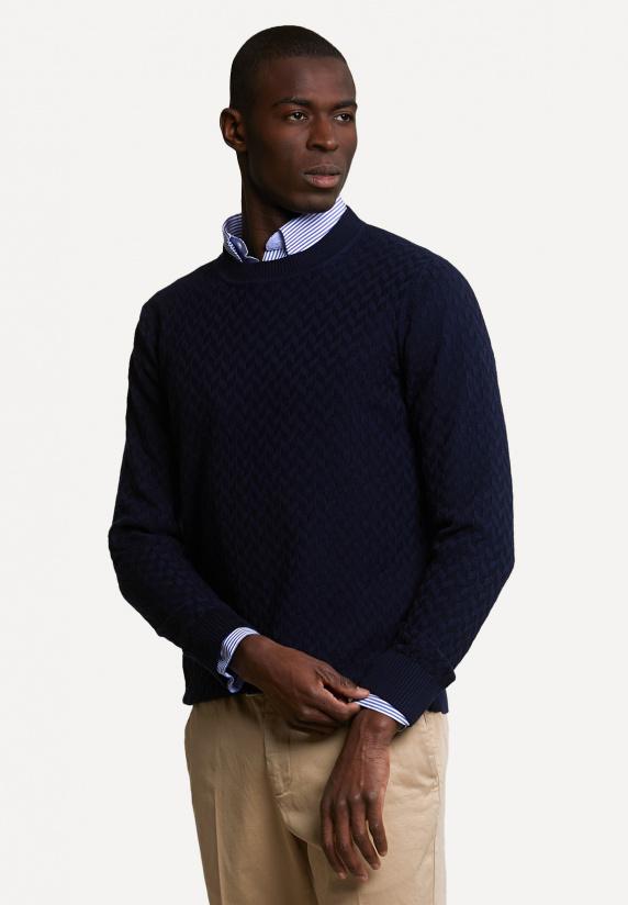 river woods Custom fit fancy wollen trui ronde hals navy