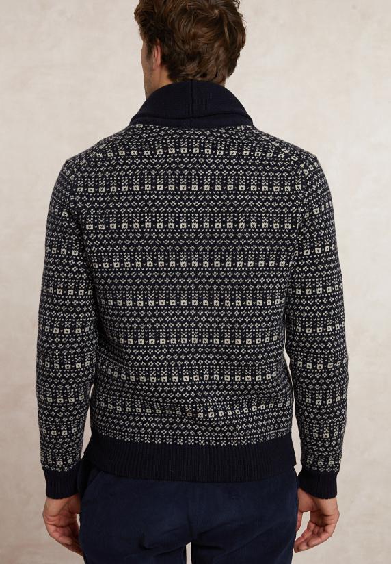 River Woods Custom Fit Fancy Zuivere Scheerwol Cardigan Navy