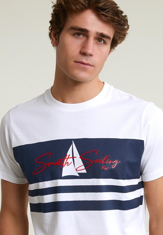 River Woods Custom Fit Fantasie T-shirt Korte Mouwen écru/navy