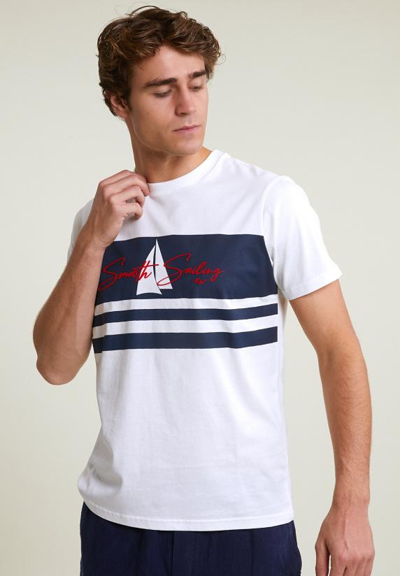 river woods Custom fit fantasie T-shirt korte mouwen écru/navy