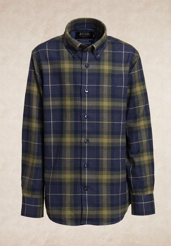 river woods Custom fit flanellen geruit hemd kaki/blauw