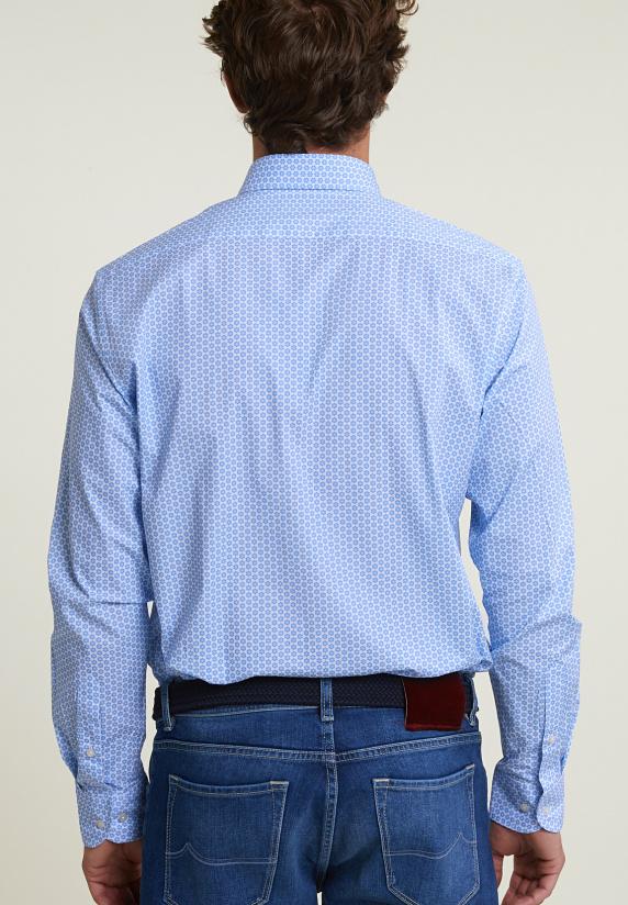 River Woods Custom Fit Gebloemde Comfort Stretch Hemd Blauw/wit