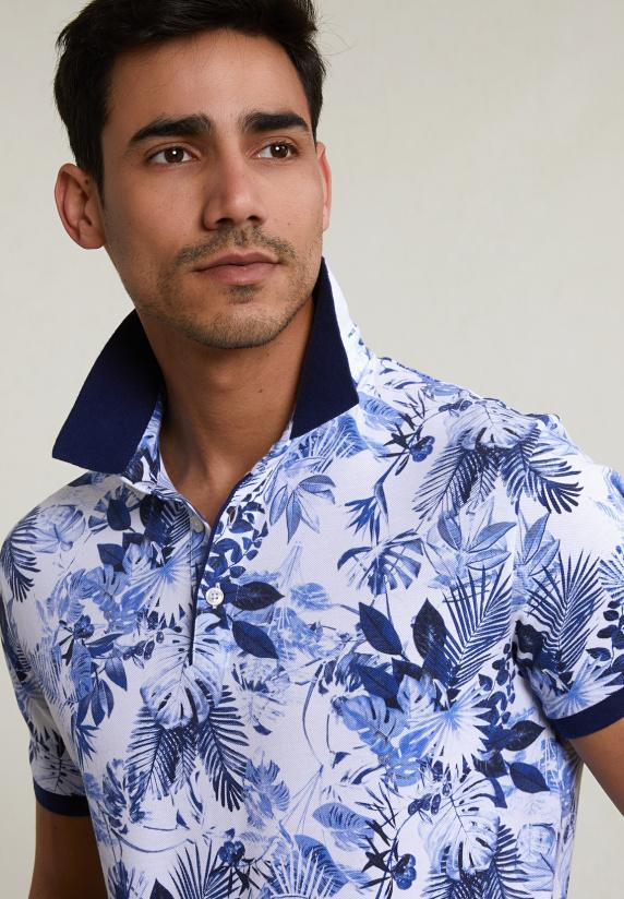 River Woods Custom Fit Gebloemde Katoenen Polo écru