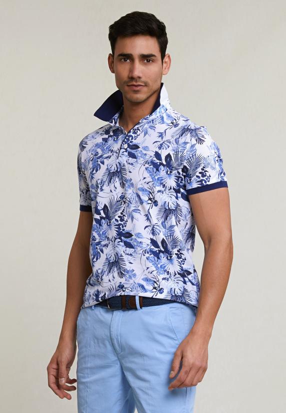 river woods Custom fit gebloemde katoenen polo écru