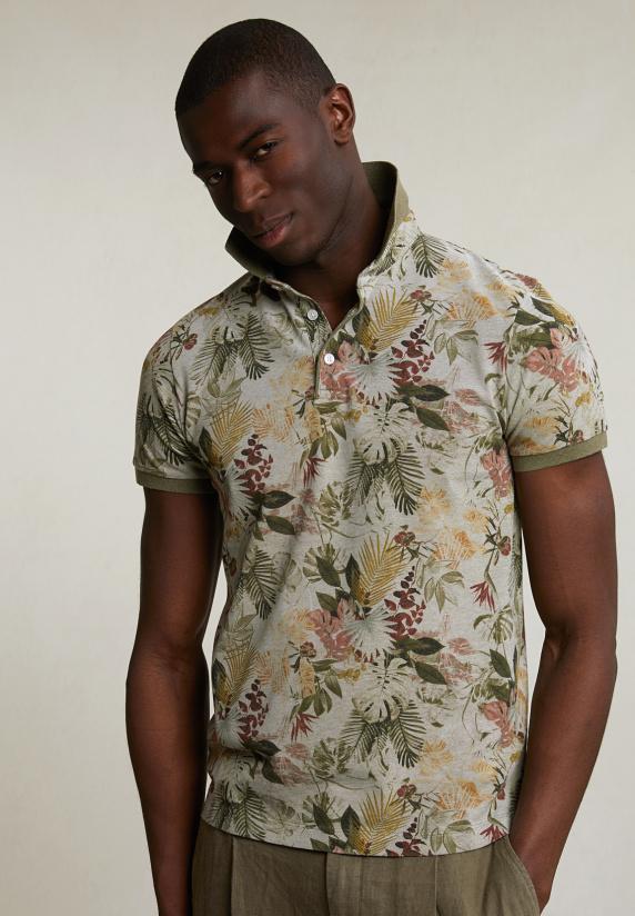 river woods Custom fit gebloemde katoenen polo safari mix
