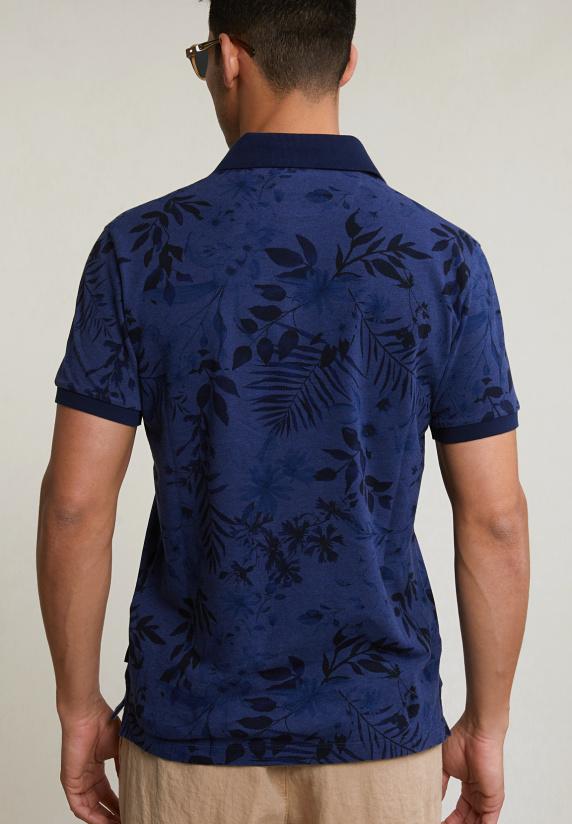 River Woods Custom Fit Gebloemde Stretch Polo Blauw