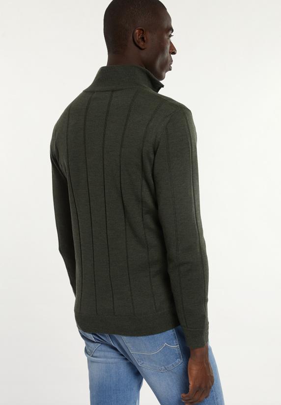 River Woods Custom Fit Geribde Merinotrui Opstaande Kraag Forest Mix