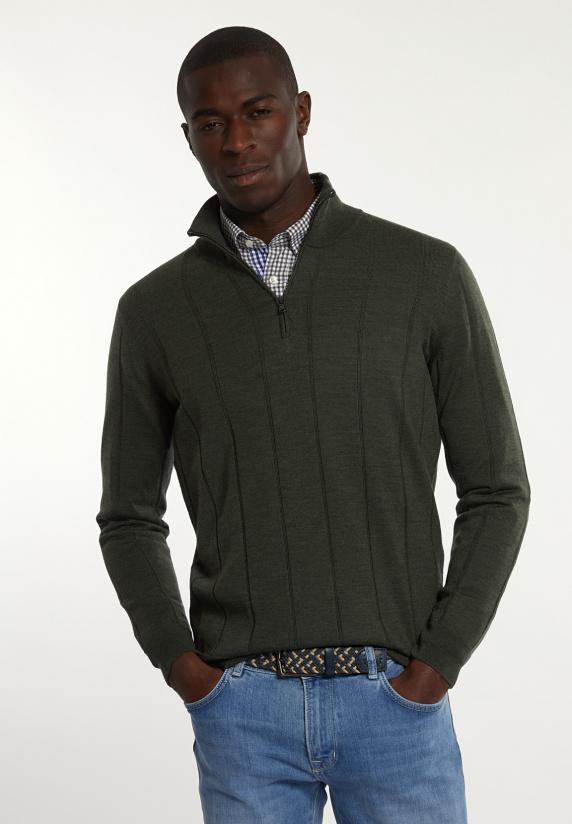 river woods Custom fit geribde merinotrui opstaande kraag forest mix