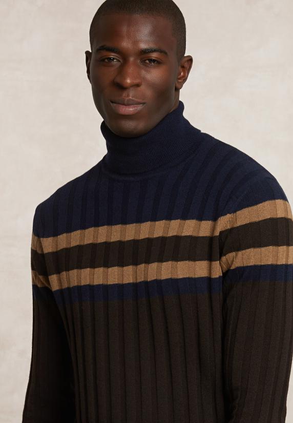 River Woods Custom Fit Geribde Wol-kasjmier Rolkraagtrui Ganache