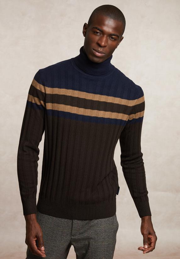 river woods Custom fit geribde wol-kasjmier rolkraagtrui ganache