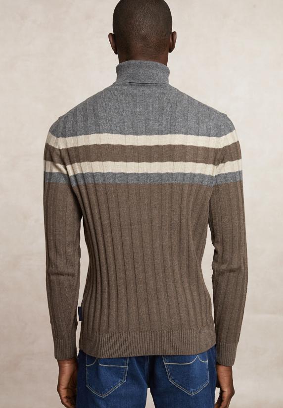 River Woods Custom Fit Geribde Wol-kasjmier Rolkraagtrui Hazel Mix
