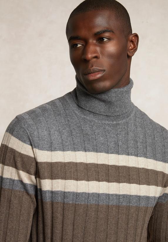 River Woods Custom Fit Geribde Wol-kasjmier Rolkraagtrui Hazel Mix