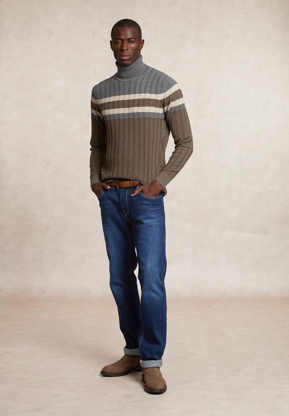 River Woods Custom Fit Geribde Wol-kasjmier Rolkraagtrui Hazel Mix