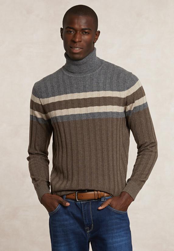 river woods Custom fit geribde wol-kasjmier rolkraagtrui hazel mix