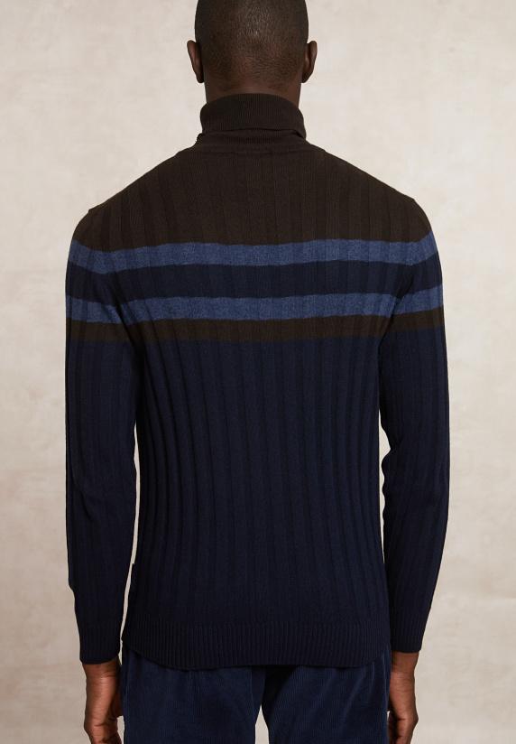 River Woods Custom Fit Geribde Wol-kasjmier Rolkraagtrui Navy/ganache