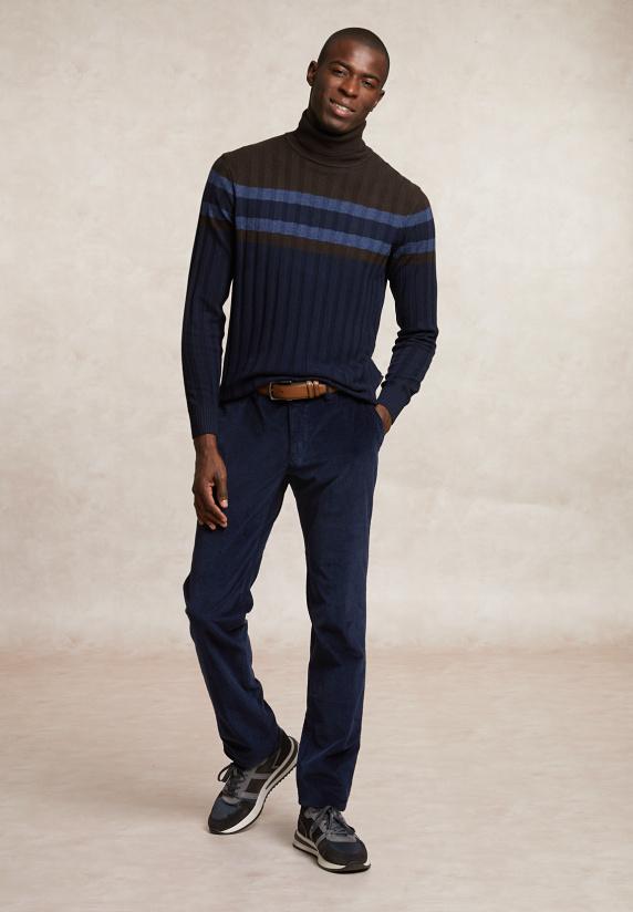 River Woods Custom Fit Geribde Wol-kasjmier Rolkraagtrui Navy/ganache