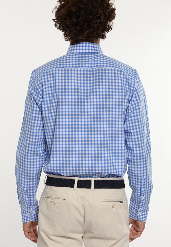 River Woods Custom Fit Geruit Comfort Stretch Hemd Blauw/wit