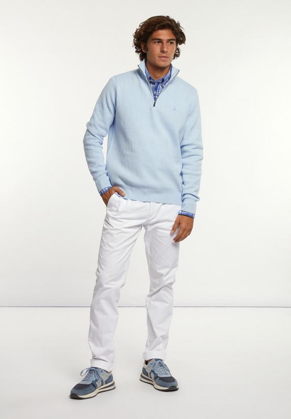 River Woods Custom Fit Geruit Comfort Stretch Hemd Blauw/wit