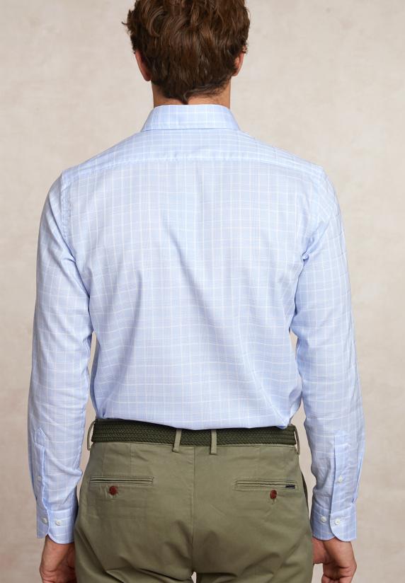 River Woods Custom Fit Geruit Comfort Stretch Hemd Blauw/wit