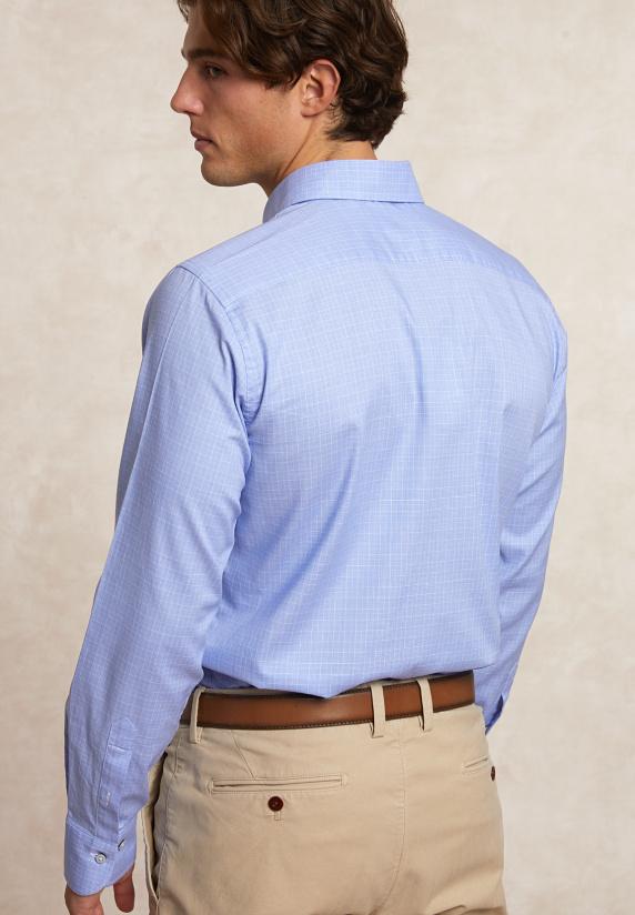 River Woods Custom Fit Geruit Comfort Stretch Hemd Blauw/wit