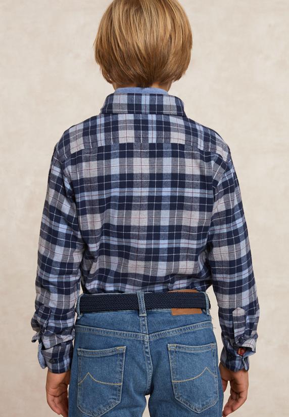 River Woods Custom Fit Geruit Flanellen Hemd Blauw/grijs