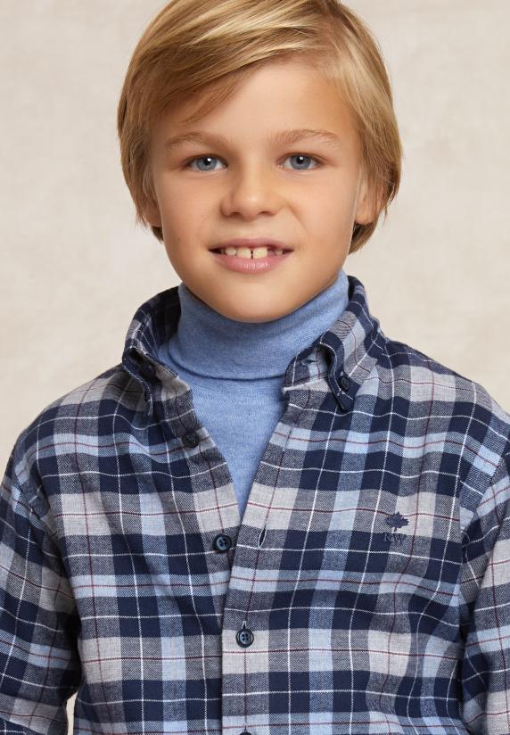 River Woods Custom Fit Geruit Flanellen Hemd Blauw/grijs