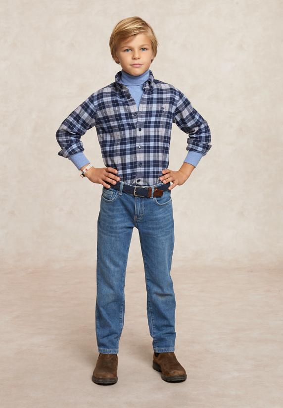 River Woods Custom Fit Geruit Flanellen Hemd Blauw/grijs