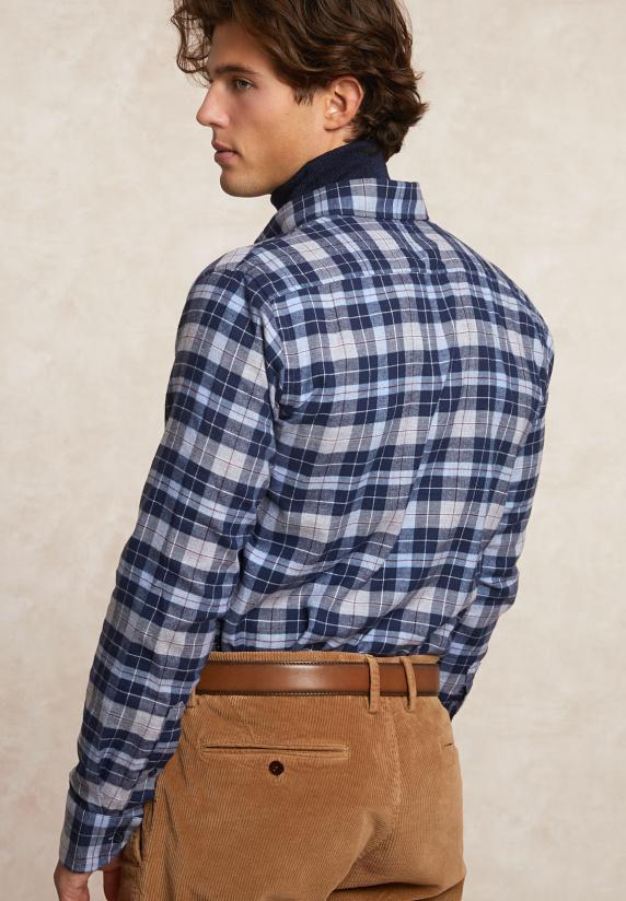 River Woods Custom Fit Geruit Flanellen Hemd Blauw/grijs