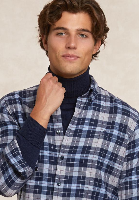 River Woods Custom Fit Geruit Flanellen Hemd Blauw/grijs