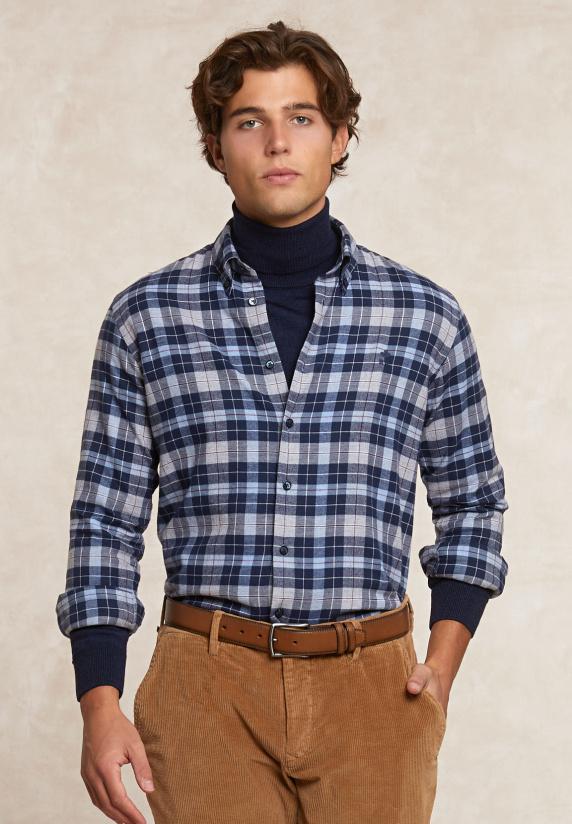 river woods Custom fit geruit flanellen hemd blauw/grijs