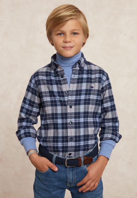 river woods Custom fit geruit flanellen hemd blauw/grijs