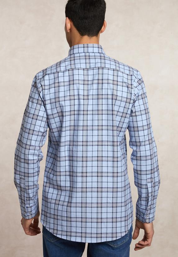 River Woods Custom Fit Geruit Flanellen Hemd Blauw/wit