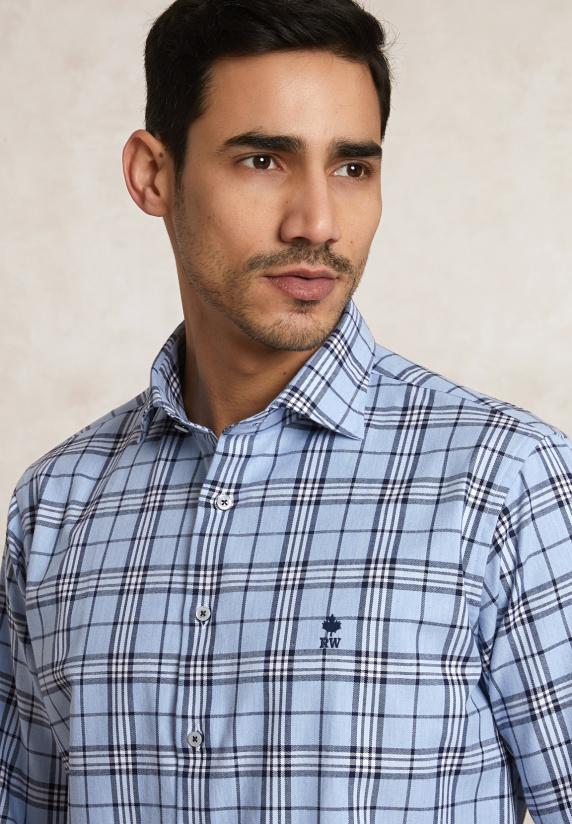 River Woods Custom Fit Geruit Flanellen Hemd Blauw/wit