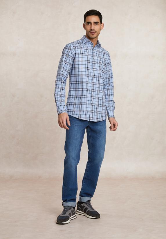 River Woods Custom Fit Geruit Flanellen Hemd Blauw/wit