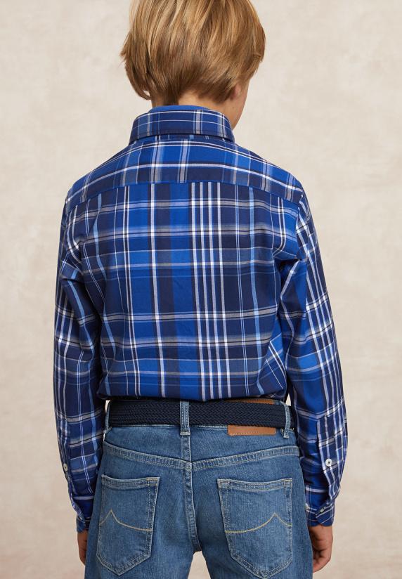 River Woods Custom Fit Geruit Flanellen Hemd Blauw/wit