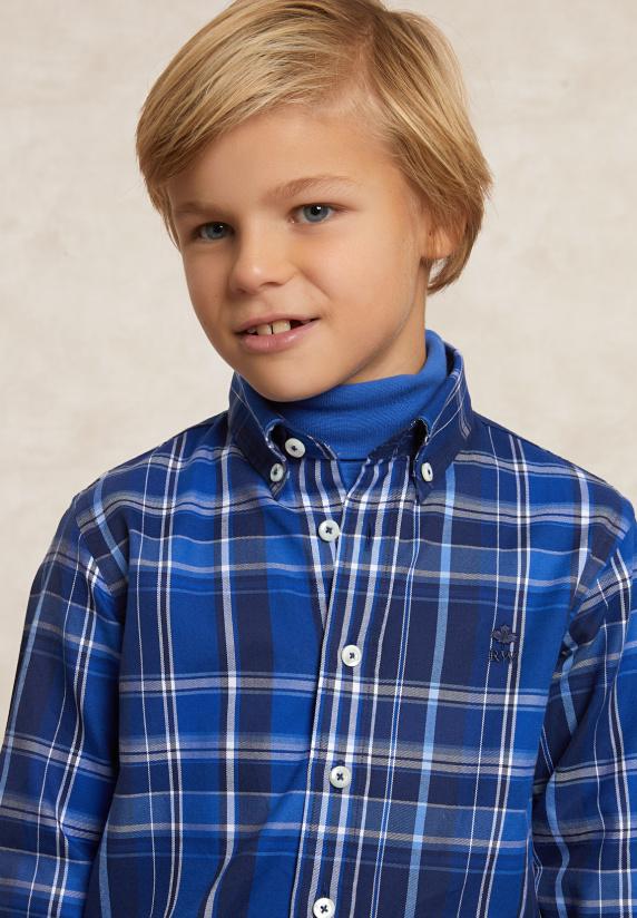 River Woods Custom Fit Geruit Flanellen Hemd Blauw/wit