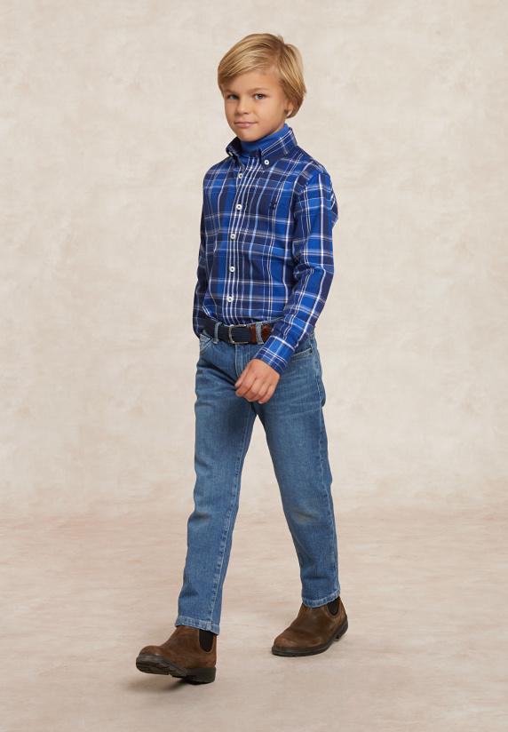 River Woods Custom Fit Geruit Flanellen Hemd Blauw/wit