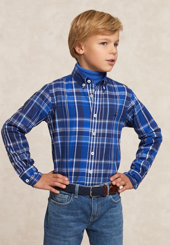 river woods Custom fit geruit flanellen hemd blauw/wit